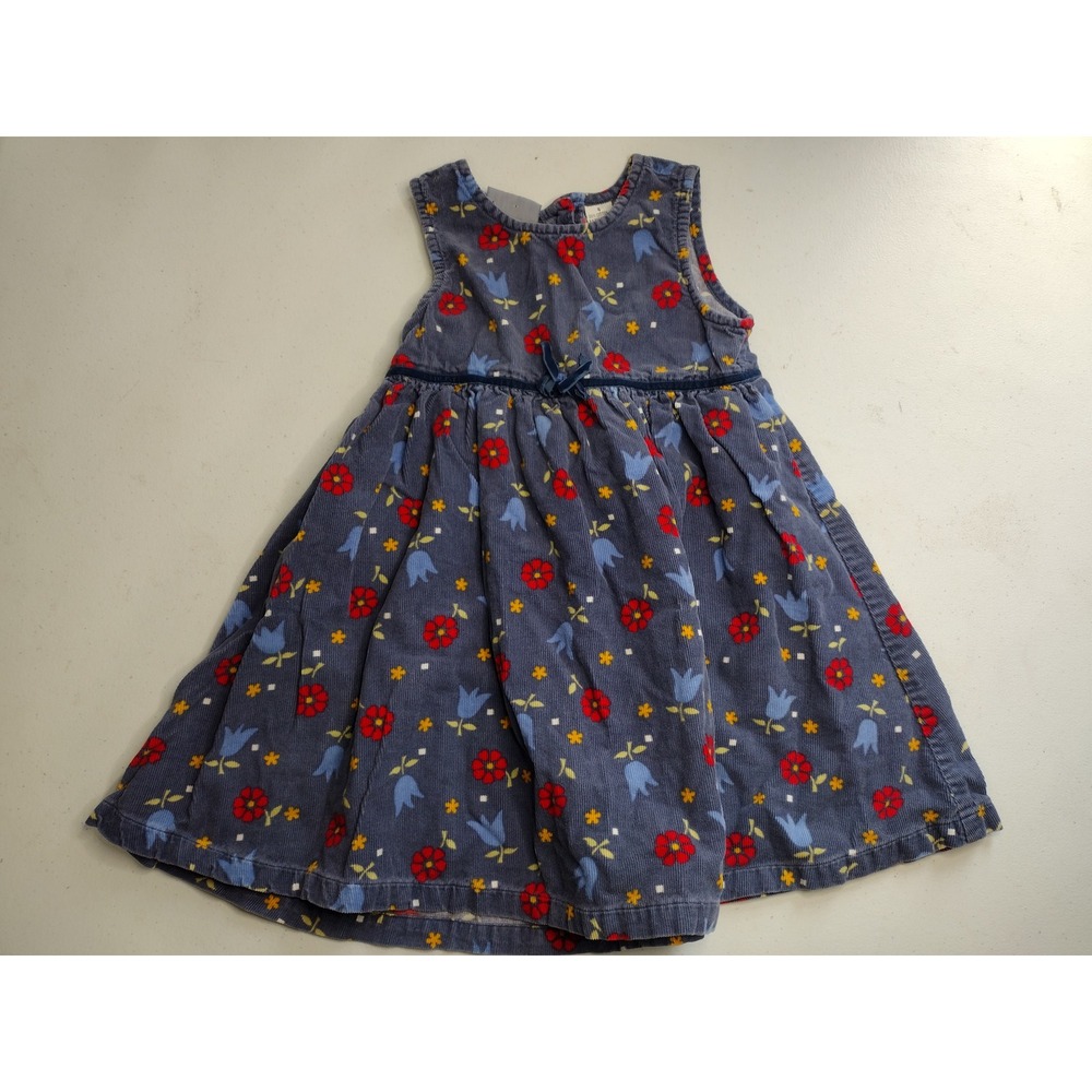Rugged Bear Girls Blue Floral‎ Corduroy Dress Sleeveless Button Back Size 4